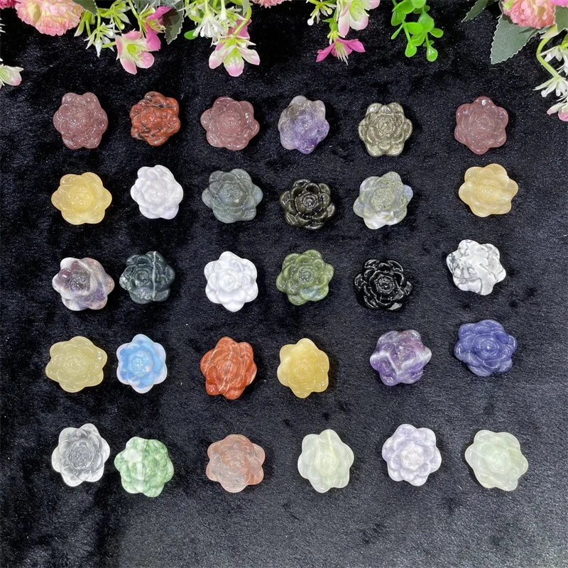Hand Carved Mixed Materials Flower  Natural Healing Dream Amethyst Clear Quartz Flower Carving for Decor