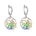 C7926 Abiding Jewelry Fashion Leaf Shaped Natural Inspired Silver Oval 3X5mm Natural Amethyst Swiss Blue Topaz Earrings