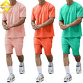 Men's Custom Logo Sport Clothing Sets Summer Solid Fashion Two-Piece Cotton T-Shirt and Shorts Breathable Casual Style