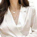 HOVANCI Super September Creative Design Multilayer Necklaces Geometric Shiny CZ Moon Pendant with round White Opal Zircon Chain