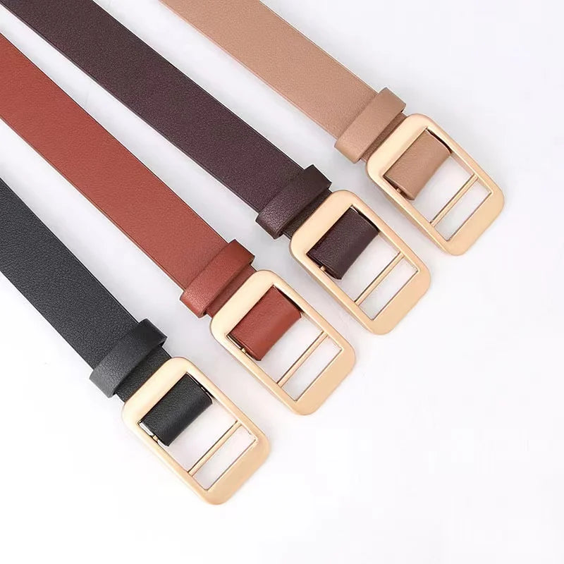 JULUN Ladies Belt PU Belt Manufacture Designer Belts High Quality Multi-color With Gold Square Buckle Elegant Waist Accessory