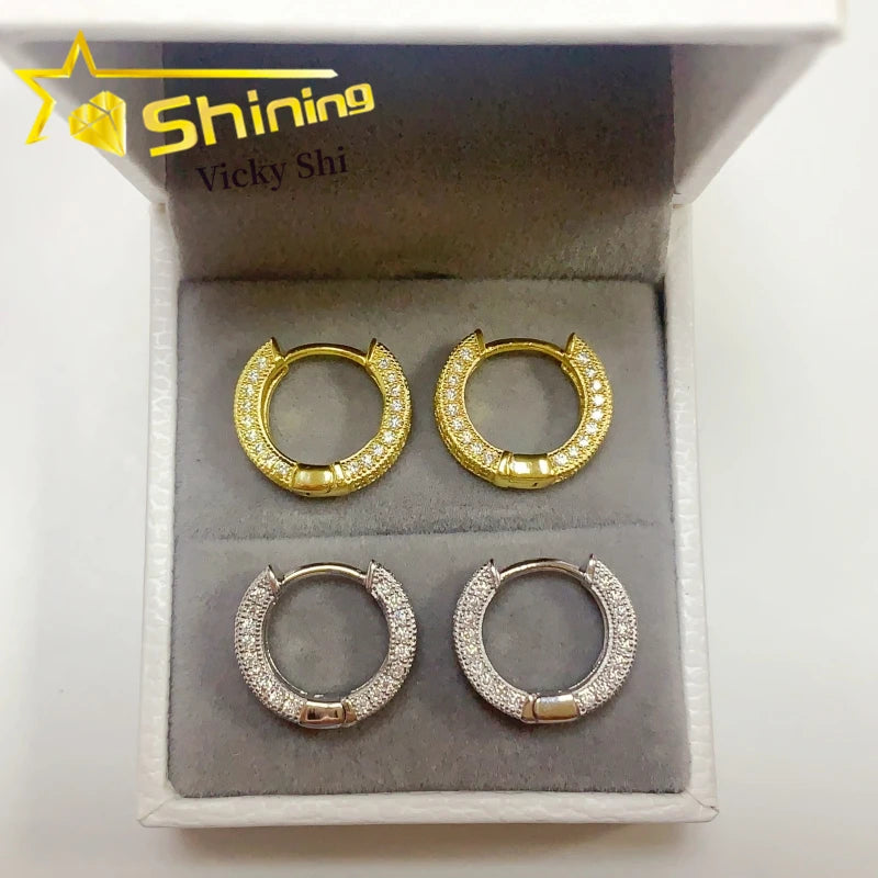 Ready to Ship Hip Hop Hoop Earrings Pass Diamond Tester 925 Sterling Silver Men Women Moissanite Earrings