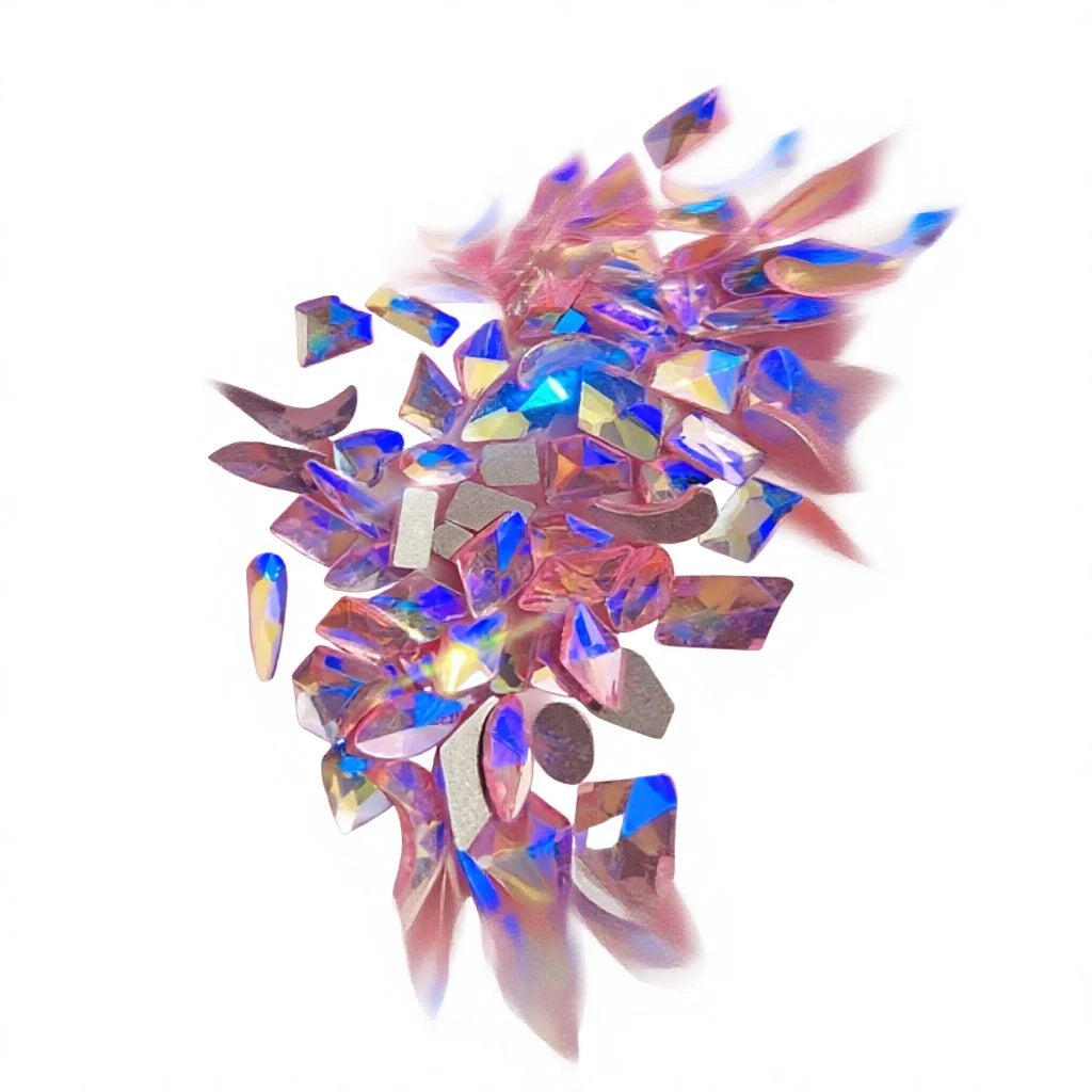 Paso Sico Glass 12 Colors 100pcs/bag Shimmer AB 3D Flat Back Irregular Shape Random Mixed Crystal Nail Rhinestone Decoration
