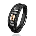 Men Jewelry Natural Stone Stainless Steel Black Plating Braided Leather Bracelet
