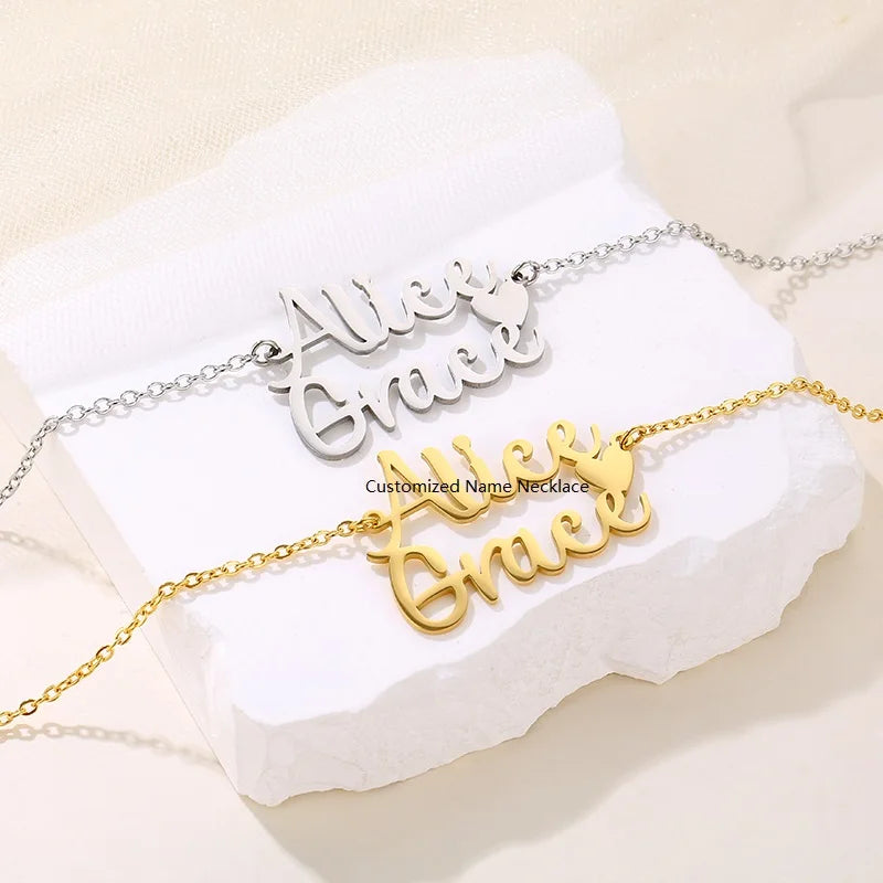 Custom Handwriting Style Name Necklace Personalized Stainless Steel Signature Font Nameplate Necklace Women Gifts