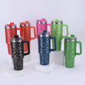 2025 New Updated Vacuum Metal Cup Leopard Pattern Stainless Steel Travel Mug 40oz Insulated Handle Tumbler With Lids and Straw