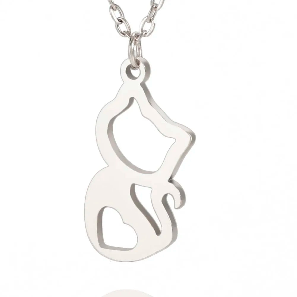 Cute Cat Charm Necklace Gold Plated Stainless Steel Cat Pendant Jewelry Hollow Out Custom Animal Pattern Pendant Necklace