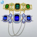 Hot Sale Blue Square Crystal Tassel Chain Alloy Rhinestone Bikini Buckle Connectors for Swimsuit Beachwear Accessories