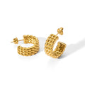 Vintage PVD Plated Three Lines CC Hoop Earrings Wheat Chain Stud Earrings for Woman