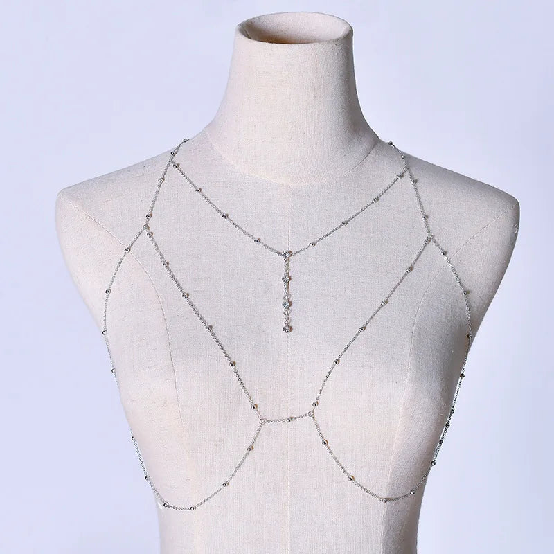 High Quality Jewelry Body Chain Alloy Diamond Tassel Rhinestone Studded Chest Sexy Body Belly Chains for Woman