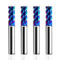 AZZKOR 4F Endmills Color-Ring Blue Nano Coating Tungsten Carbide Flat Bottom Milling Cutter for CNC