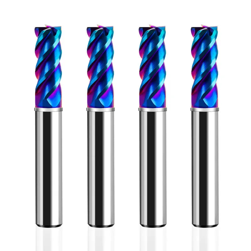 AZZKOR 4F Endmills Color-Ring Blue Nano Coating Tungsten Carbide Flat Bottom Milling Cutter for CNC