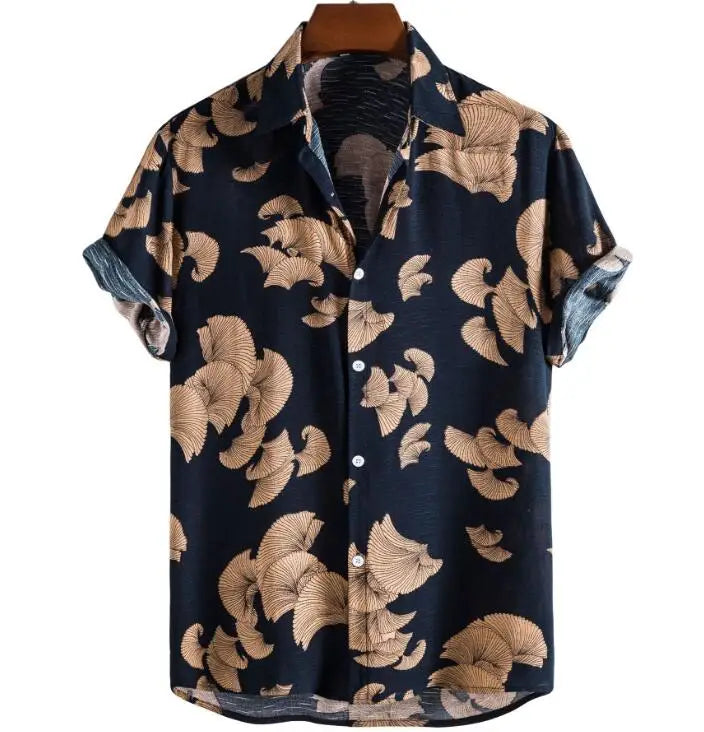 Summer New Short Sleeved Tops European Oversized Men's Loose Collar Full Printed Shirt Clothes