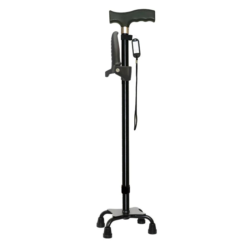 No Light Outdoor Adjustable Four-legged Non-slip Portable Retractable Aluminum Walking Cane Stick with Armrest for the Elderly