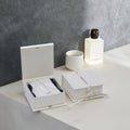 Eco-Friendly Recycled Beige Magnetic Cardboard Jewelry Box with Foam Insert and Bow Ribbon Custom Logo for Gift Packaging