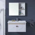 Luxury Aluminum Bathroom Cabinet Wall-hung Countertop Sink Mirror Vanity Drainer Single Hole Self Cleaning Glaze Hotel Use