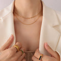 Dainty Simple Design 18k Gold Plated Stainless Steel Double Layer Bead Chain Paperclip Chain Choker Necklace