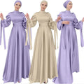 2022 Latest Islamic Satin Dress  Shinny Satin High Waist Women Abaya Modest Slim Women Dress Abaya Wholesale