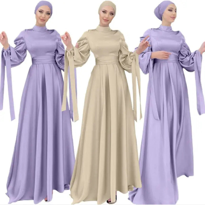 2022 Latest Islamic Satin Dress  Shinny Satin High Waist Women Abaya Modest Slim Women Dress Abaya Wholesale