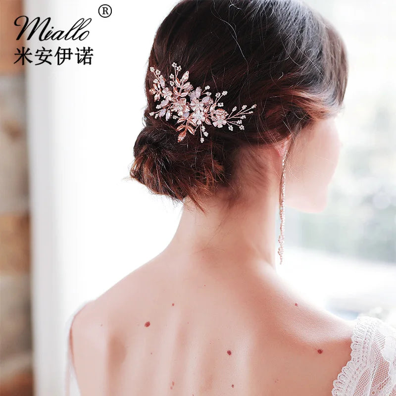 Latest Handmade Opal Stone Beaded Crystal Insert Hair Comb Hot Sale Bride Bridesmaid Rhinestone Wedding Party Ladies Hair Comb