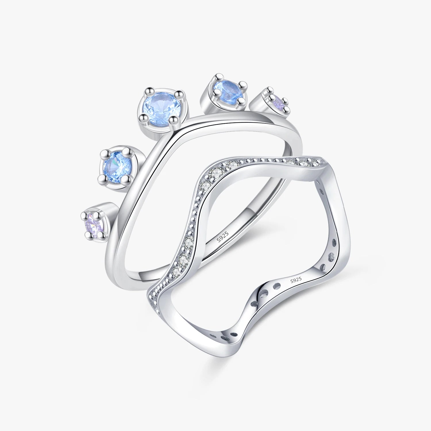 925 Sterling Silver Cubic Zirconia Fine Jewelry Crown Irregular Liquid Metal Fluid NEW Design Fashion Rings