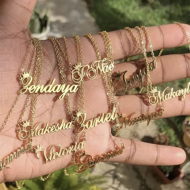 Personalise Custom Stainless Steel 18K Gold Plated Nameplate Letters Name Necklace Personalised