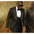 New Men Suits One Button Black Groom Tuxedo Shawl Lapel Groomsmen Wedding Pent Coat for Men Sets (Jacket+Pants+Vest)