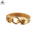 Trendy Men's Bracelet Jewelry 18k Gold Plated Stainless Steel Bracelet Mesh Chain Skull Wolf Bracelet for Man