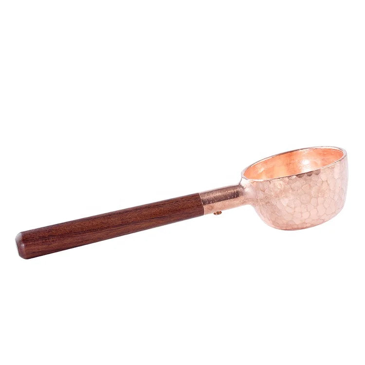 Handmade Eco-Friendly 10G Rose Wood Handle Copper Coffee Bean Scoop Spoon Elegant Measuring Tool