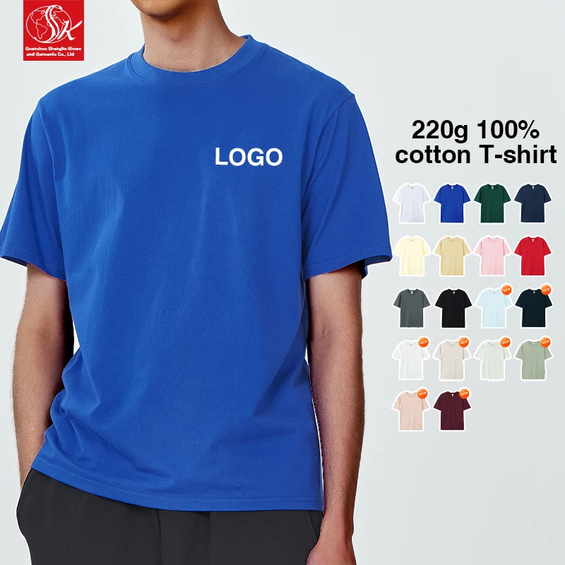 Unisex 220G100% Cotton Short-Sleeved T-Shirt SK Mass 220 Grams Custom Neck Puff Screen Printing Heat Painted Solid Knitted