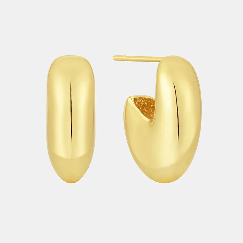 Trendy Retro Simple Glossy Copper Stud Earrings Gold-Plated Vintage Style for Wedding Party or Gift