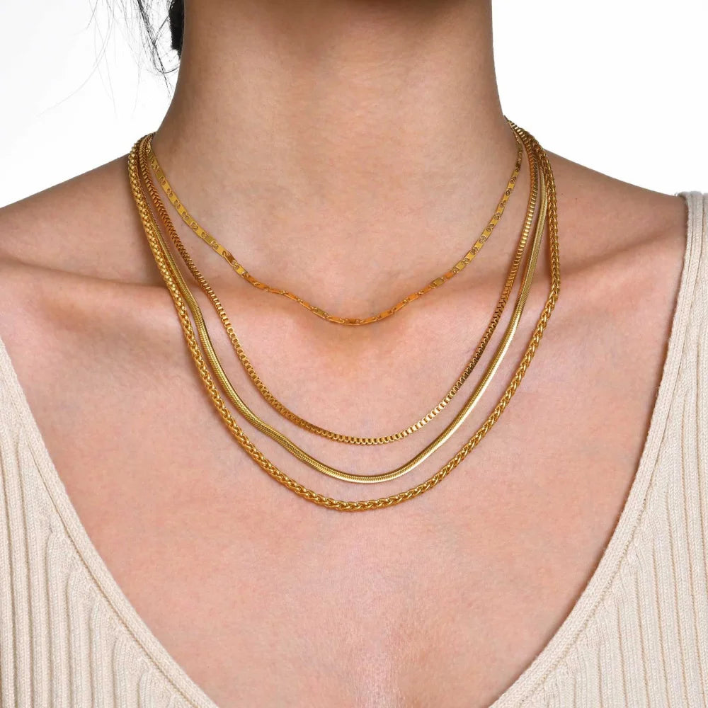 Women's Fashion Stainless Steel Chain Box Chain/snake Bone Chain/ Flower Basket Chain 2/3/6mm Necklace Jewelry
