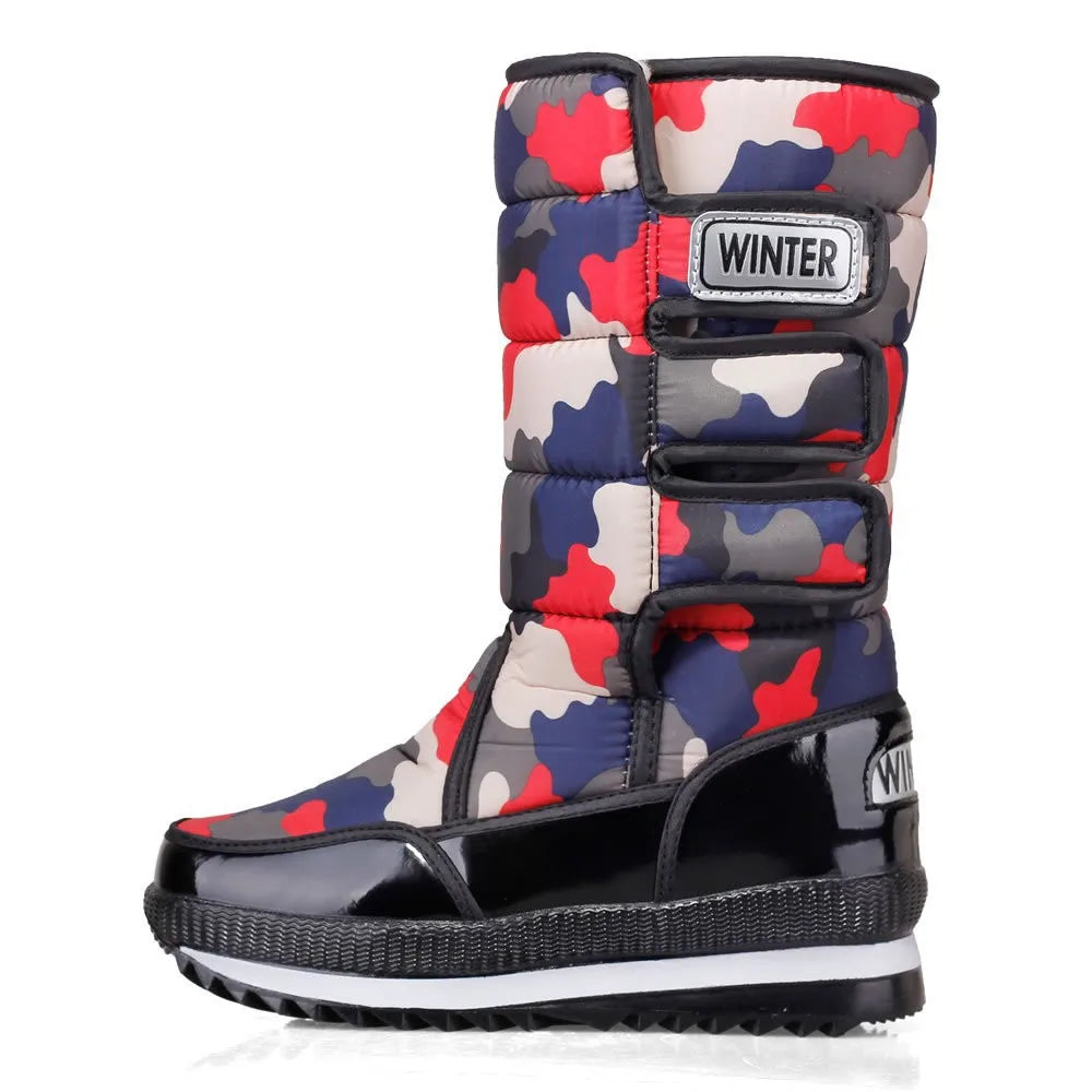Wholesale Outdoor Unisex Waterproof Anti-slip Large Size Warm Furry Casual Camouflage Snow Boots Men Women Footwear Winter Shoes