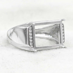 Sterling Silver 10*13mm Semi Mount Men's Ring Frame Empty Blank Claw Setting S925 Base Holder Without Center Stone for DIY Inlay