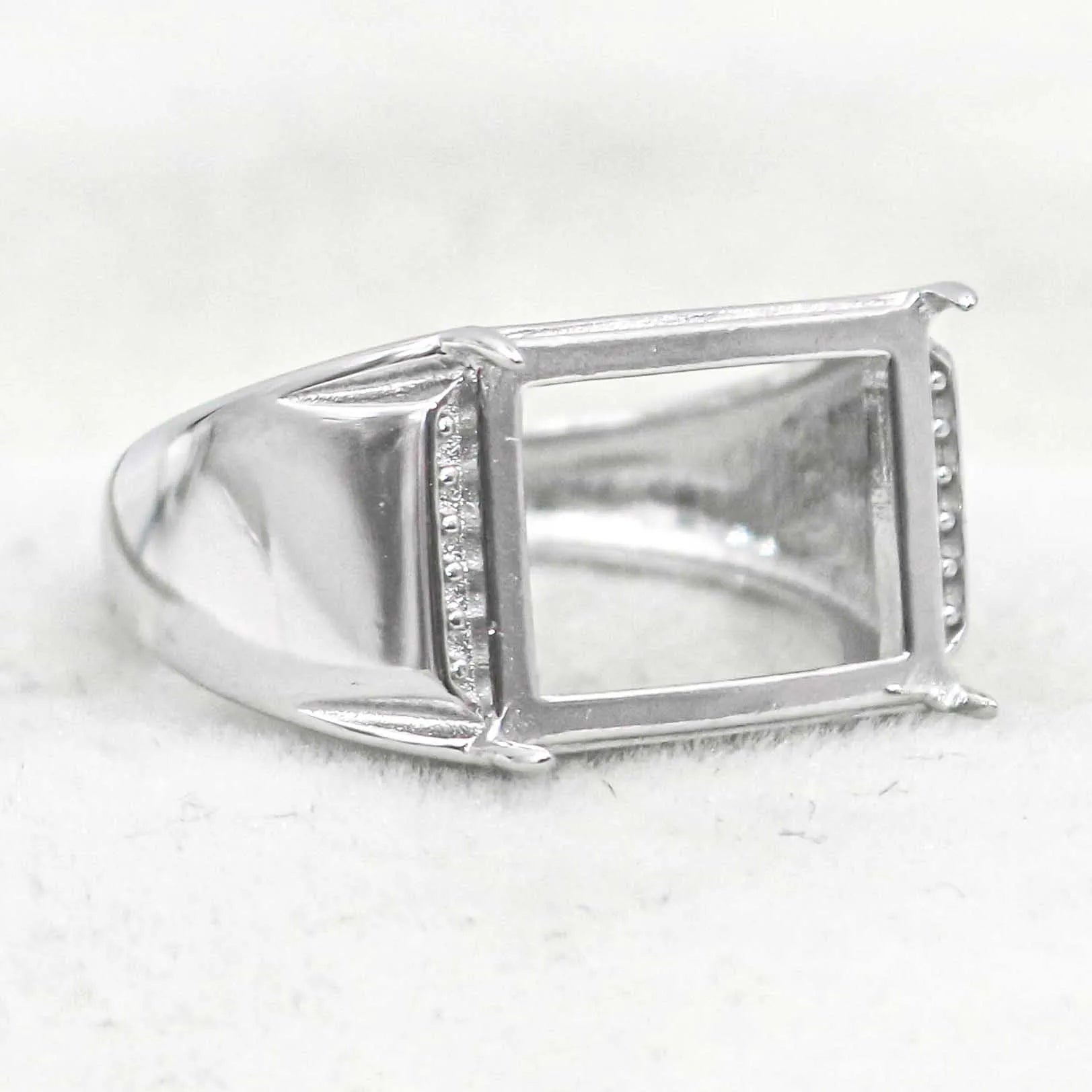 Sterling Silver 10*13mm Semi Mount Men's Ring Frame Empty Blank Claw Setting S925 Base Holder Without Center Stone for DIY Inlay