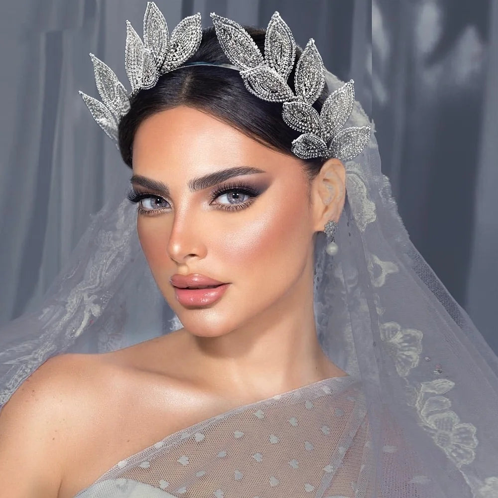 Olive Leaf Headband Bridal Hair Accessory Zirconia Rhinestone Tiaras Princess Crown Headbands Hair Jewelry Vine Cromb Headband