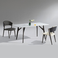 Luxury Sintered Marble Slate Stone Tabletops Modern Nordic Minimalist Rectangular Dining Table 4 Sturdy Gold/Black Metal Legs