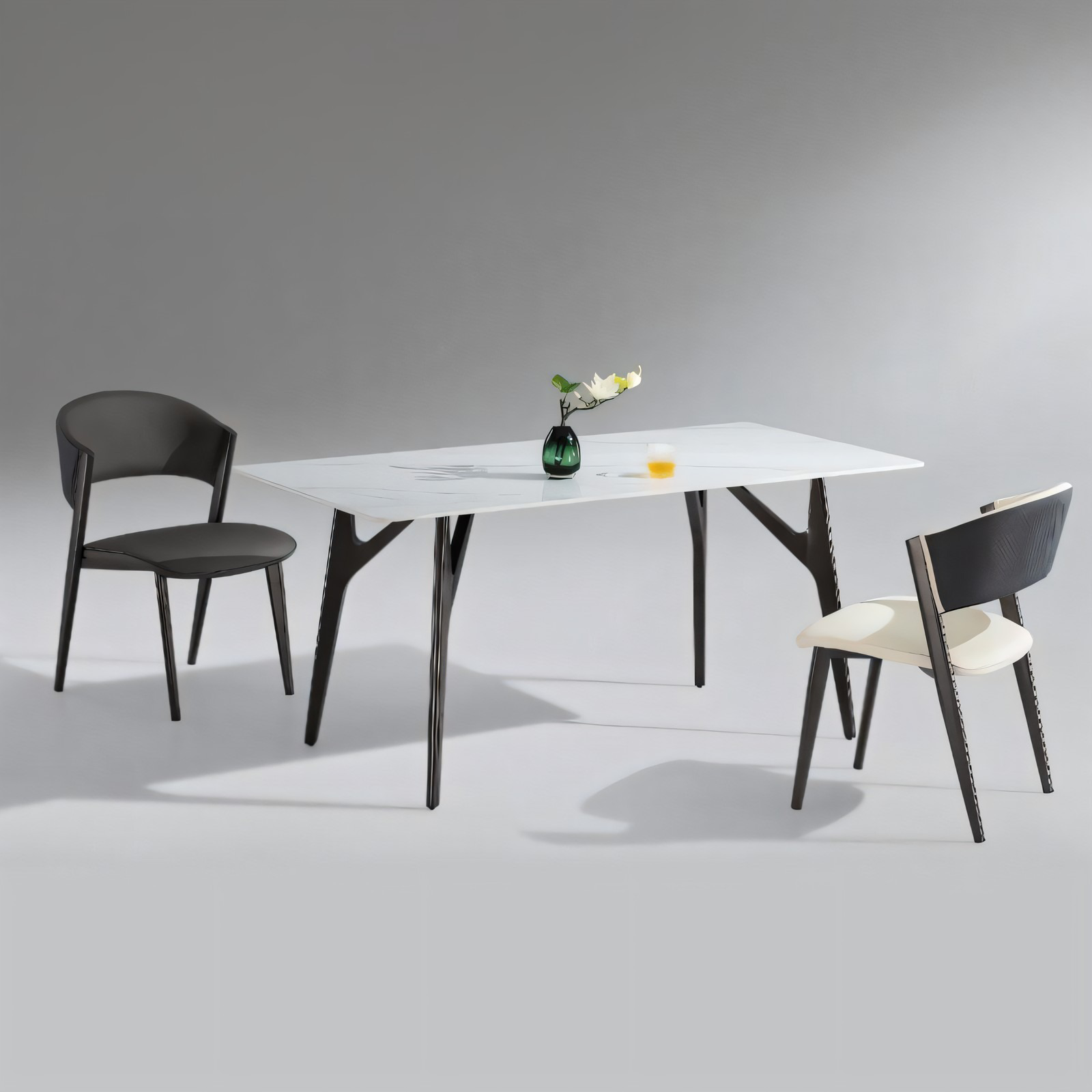 Luxury Sintered Marble Slate Stone Tabletops Modern Nordic Minimalist Rectangular Dining Table 4 Sturdy Gold/Black Metal Legs