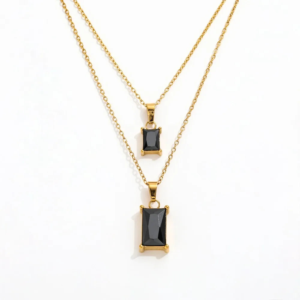 Joolim Jewelry  Black Stone Layered Necklace Double Layer Necklace 18k Gold Plated Jewelry Wholesale
