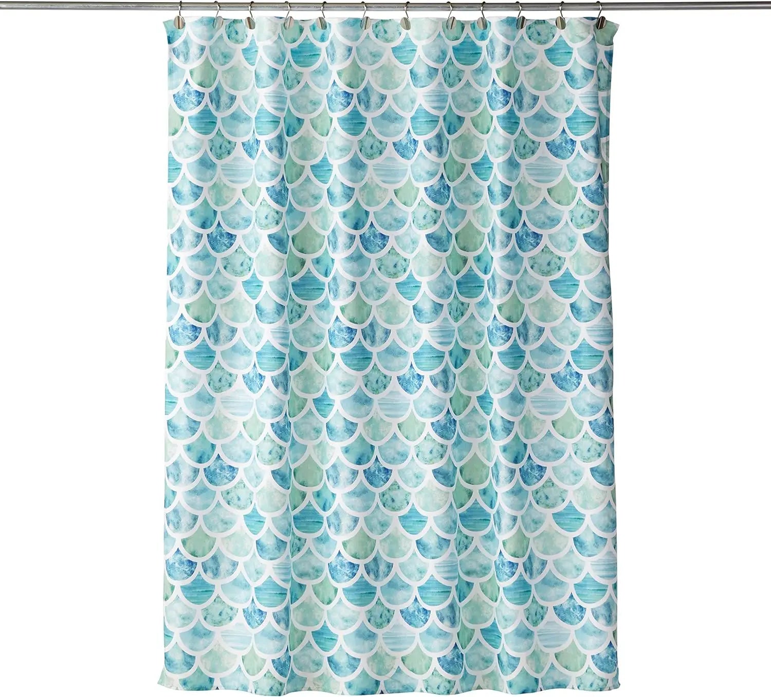 Modern Summer Ocean Watercolor Scales Shower Curtain Elegant Bathroom Accessories with Polyester Digital Printed Bathroom Hooks