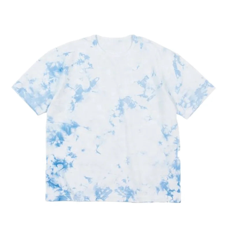 Custom Pattern Tie-Dye T-Shirt Blue 100% Cotton Knitted Short Sleeves O-neck Oversized Streetwear Dropshipping