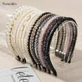 FanYue 0.5CM Width Pearl Headband Fine Crystal Headband Full Diamond Headband Vintage Hair Bands for Women Pearl 2022