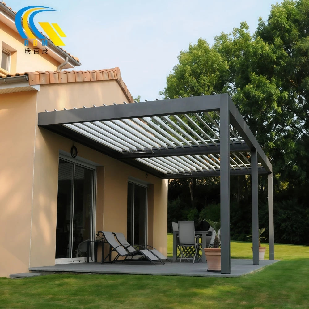 Waterproof Gazebo Motorized 4x3 Outdoor Pergola Awning Garden Canopy Louvered Kits Roof System Bioclimatic Aluminum Pergola