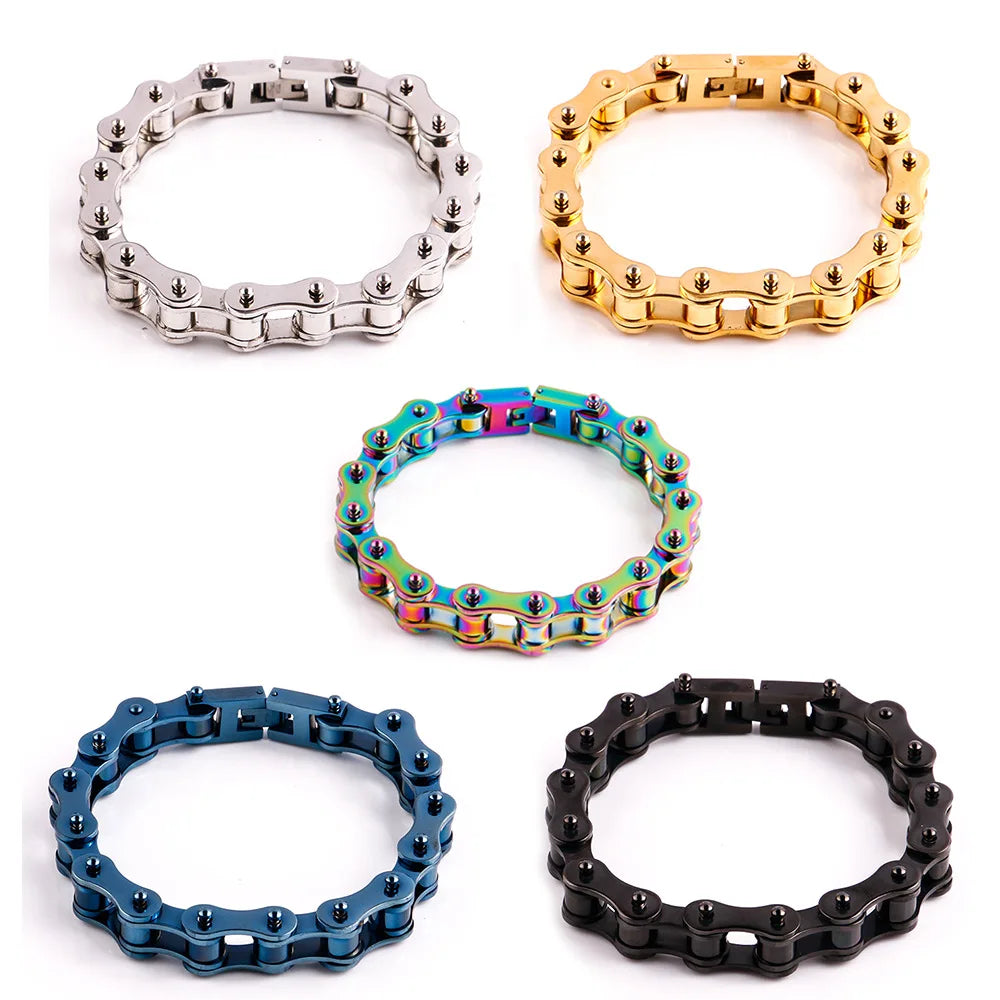 Wholesale Customize Fine Jewelry Classic Retro Colorful Bicycle Chain Bracelet Fashion Stainless Steel Bracelet Men Punk Jewelry