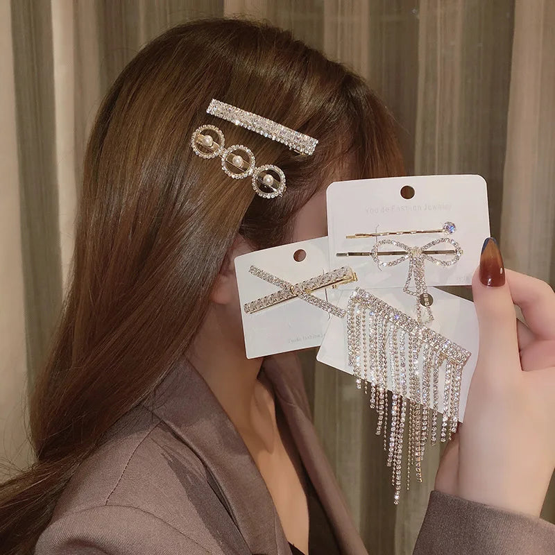 Korean Popular Crystal Rhinestone Stripe Fish Shape Bling Shiny Glitter Custom Hair Clips Pins Metal Hair Barrette