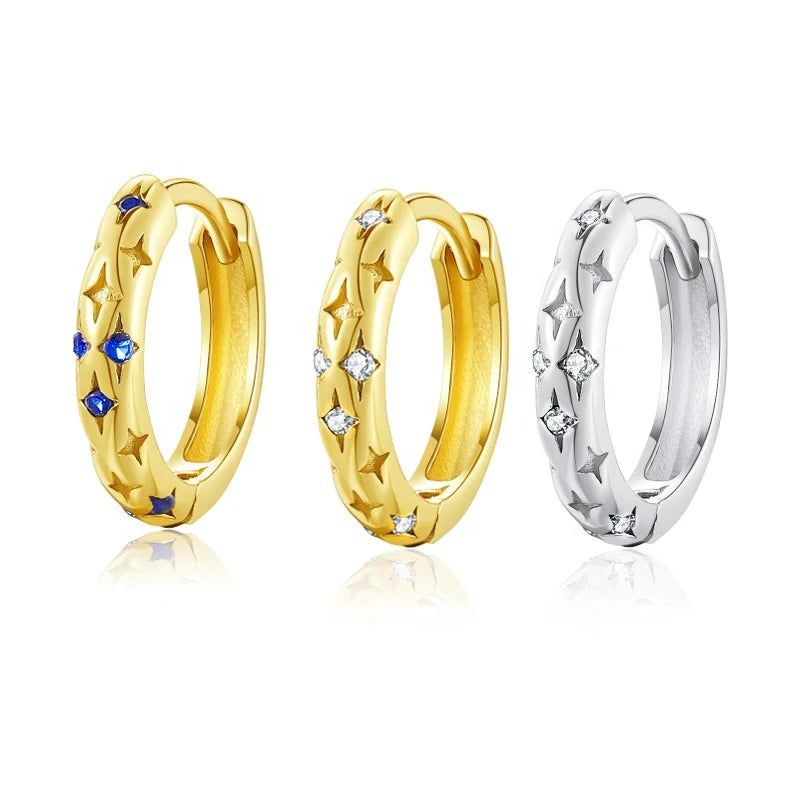 5A Cubic Zirconia Jewelry 925 Sterling Silver Huggie Earrings 18k Gold Plated Star Hoop Earrings for Women