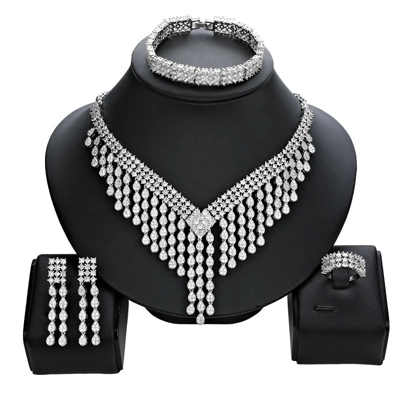 2025 Banquet Light Luxury Zircon Jewelry Set Design Sense Drop Tassel Bridal Jewelry Set New Necklace Sets for Women Jewelry