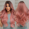 Manufacturer Long Body Wave Synthetic Wigs Natural Black Pink Ombre Wavy Wig Middle Part Hair for Women Afro
