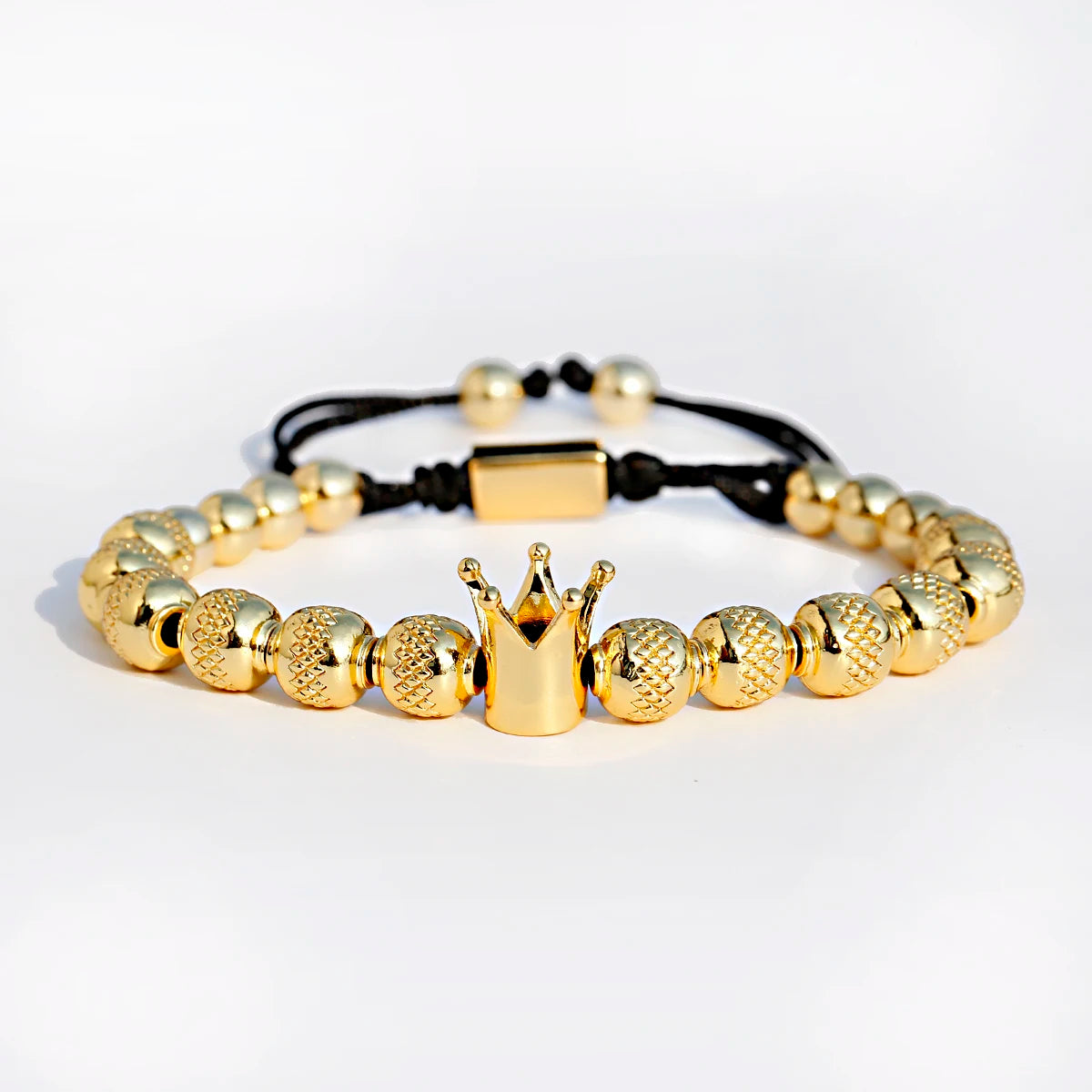Luxury Women Men Crown Bead Adjustable Bracelets 8mm Copper Beads Charm Jewelry Handmade Bracelets