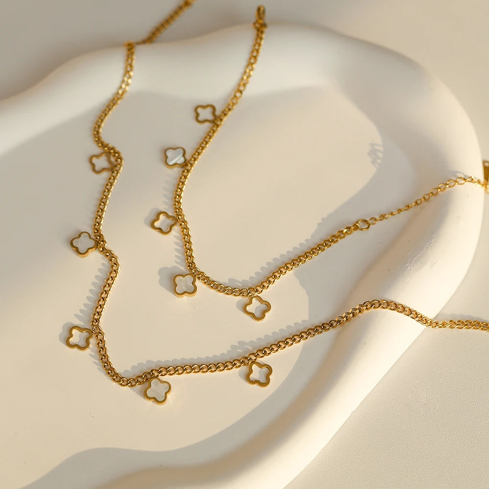 YF5094 CLASSIC Jewelry Set 18K Gold Plated Stainless Steel Leaf Butterfly Heart Star Pendant Clavicle Shell Necklace Bracelet